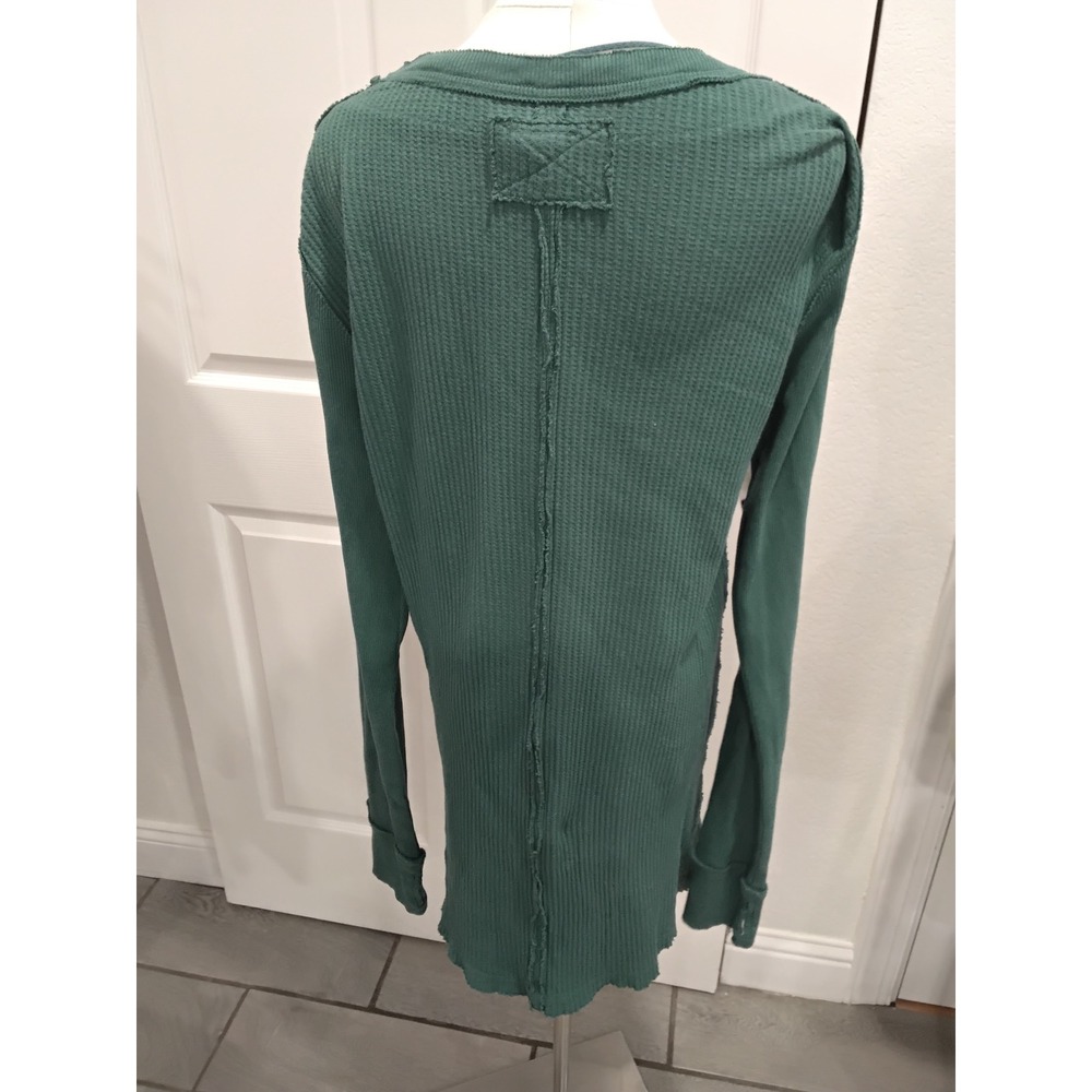 Free People We The Free Green Thermal Waffle Knit Long Sleeve Top XL - Picture 3 of 6